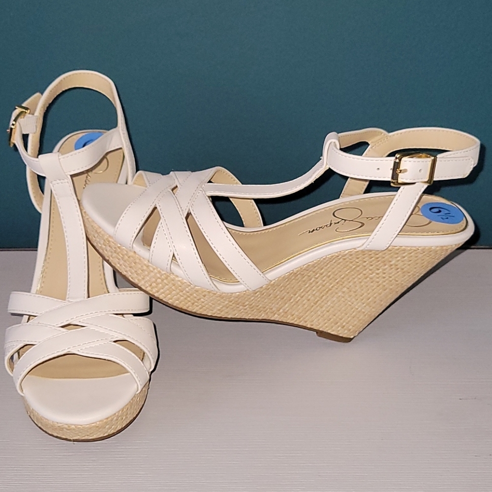 Jessica Simpson White Wedge Heels